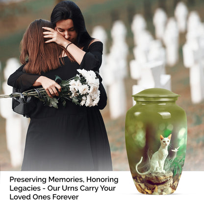 white cat urn for burial ashes