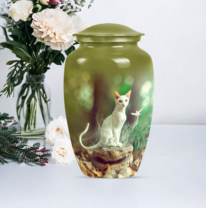 white cat urn for burial ashes