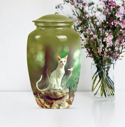 white cat urn for burial ashes