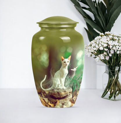 white cat urn for burial ashes