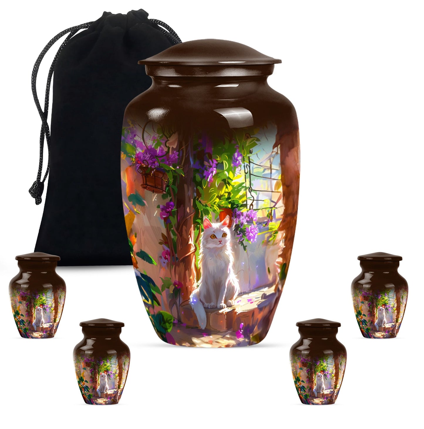 white cat urn