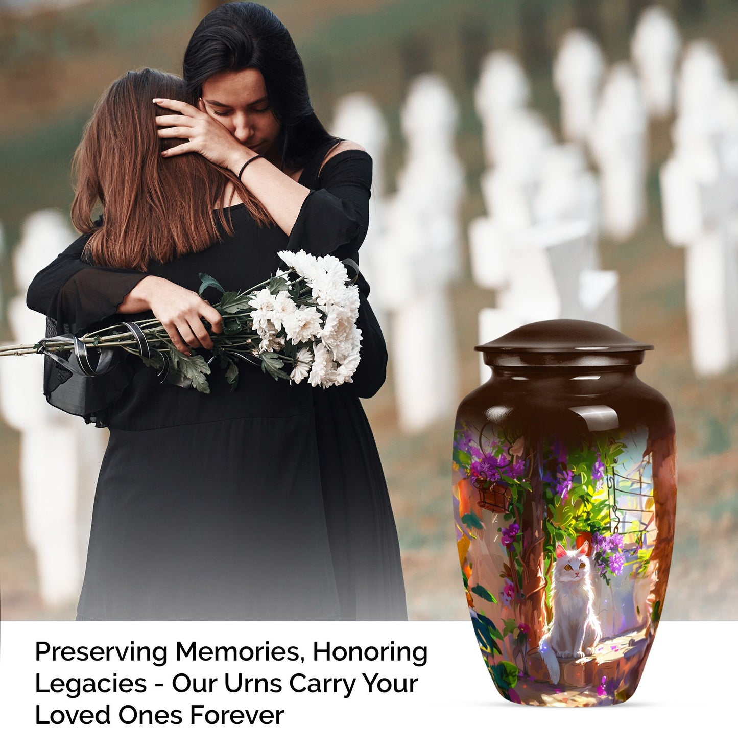 white cat urn