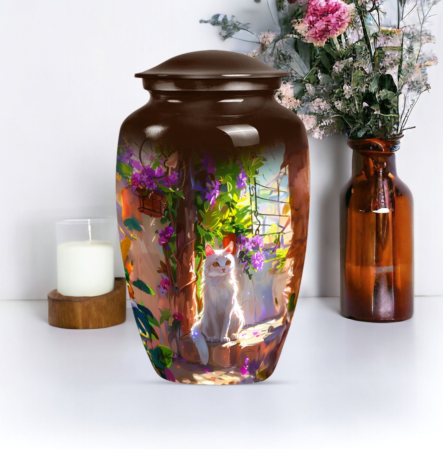 white cat urn