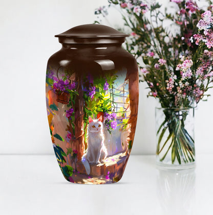 white cat urn