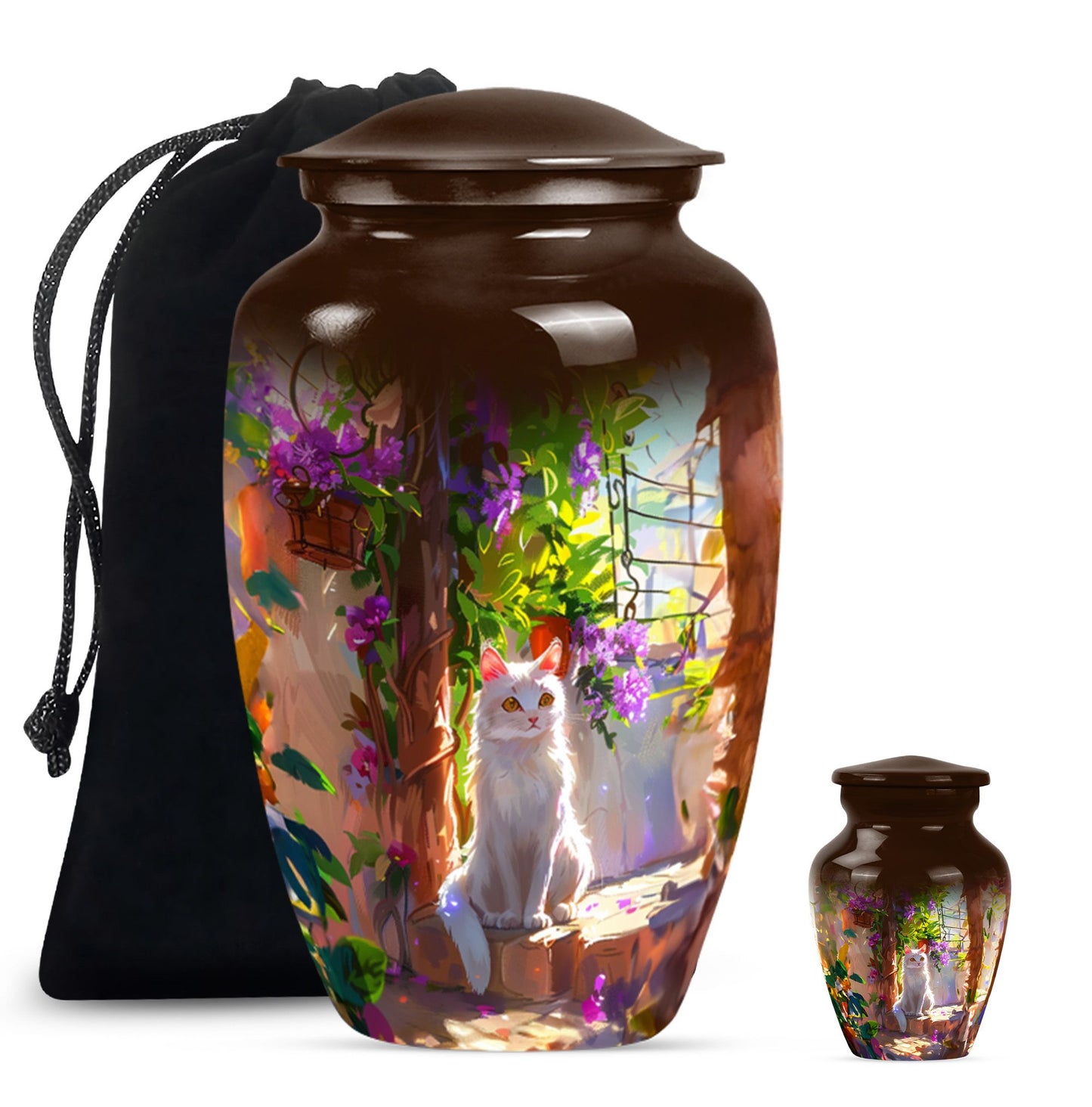 white cat urn