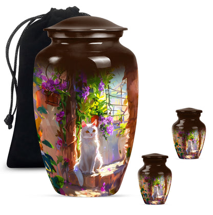 white cat urn