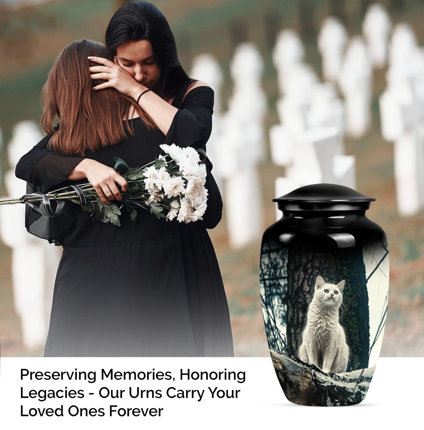 White classic urn for adult human ashes.