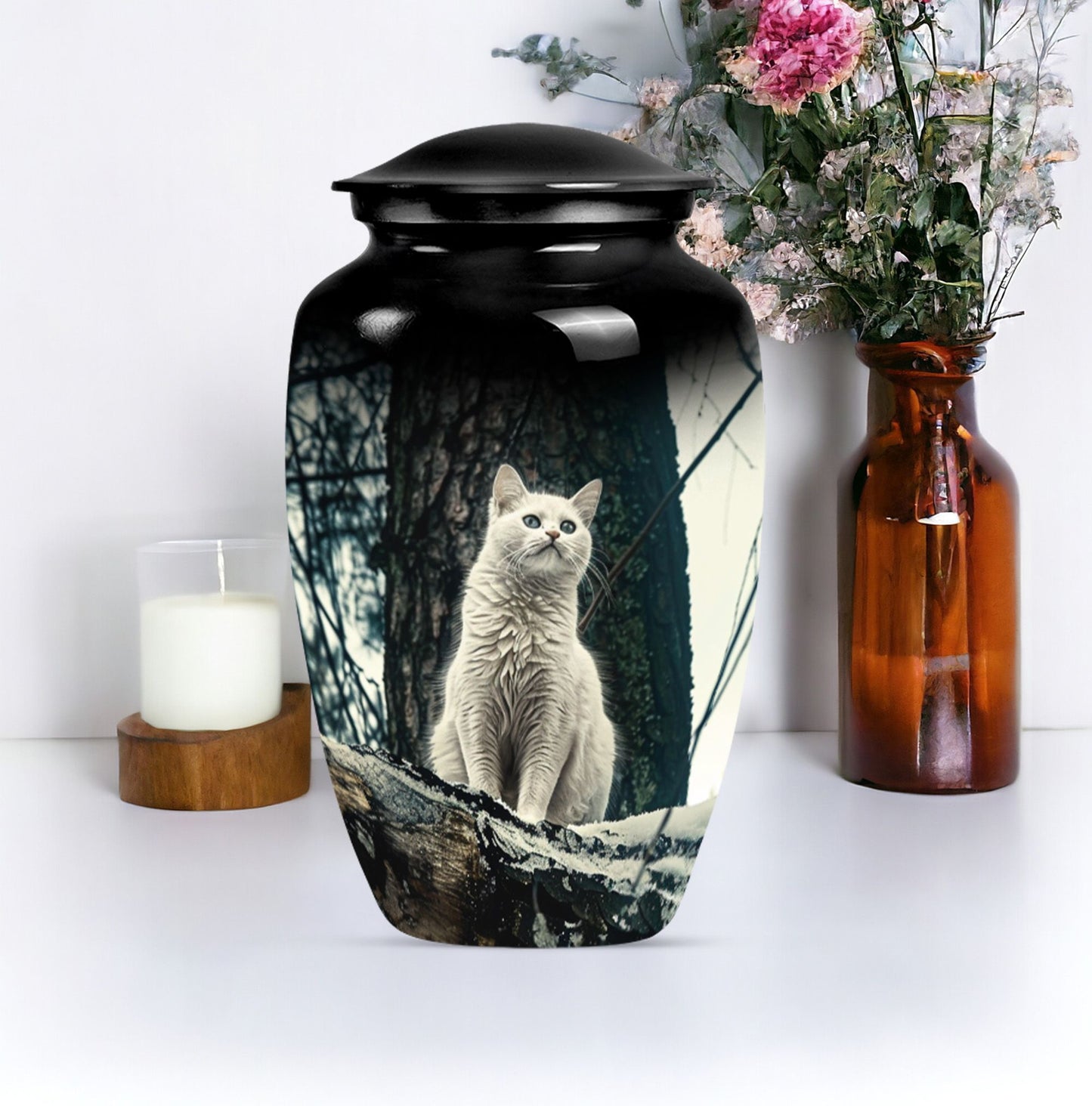 White classic urn for adult human ashes.