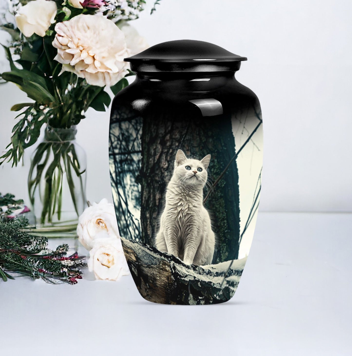 White classic urn for adult human ashes.