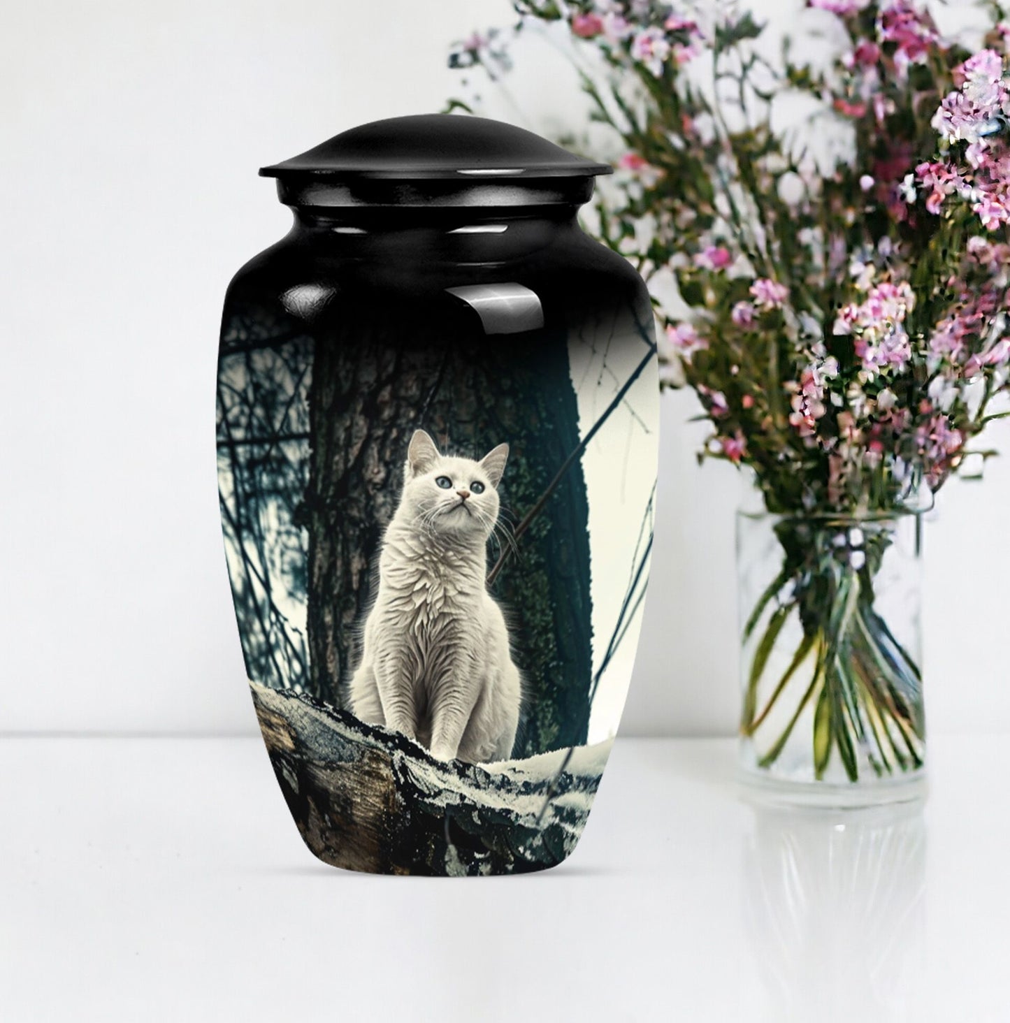 White classic urn for adult human ashes.