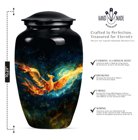 Phoenix Urn, classic design, aluminium cremation urn.