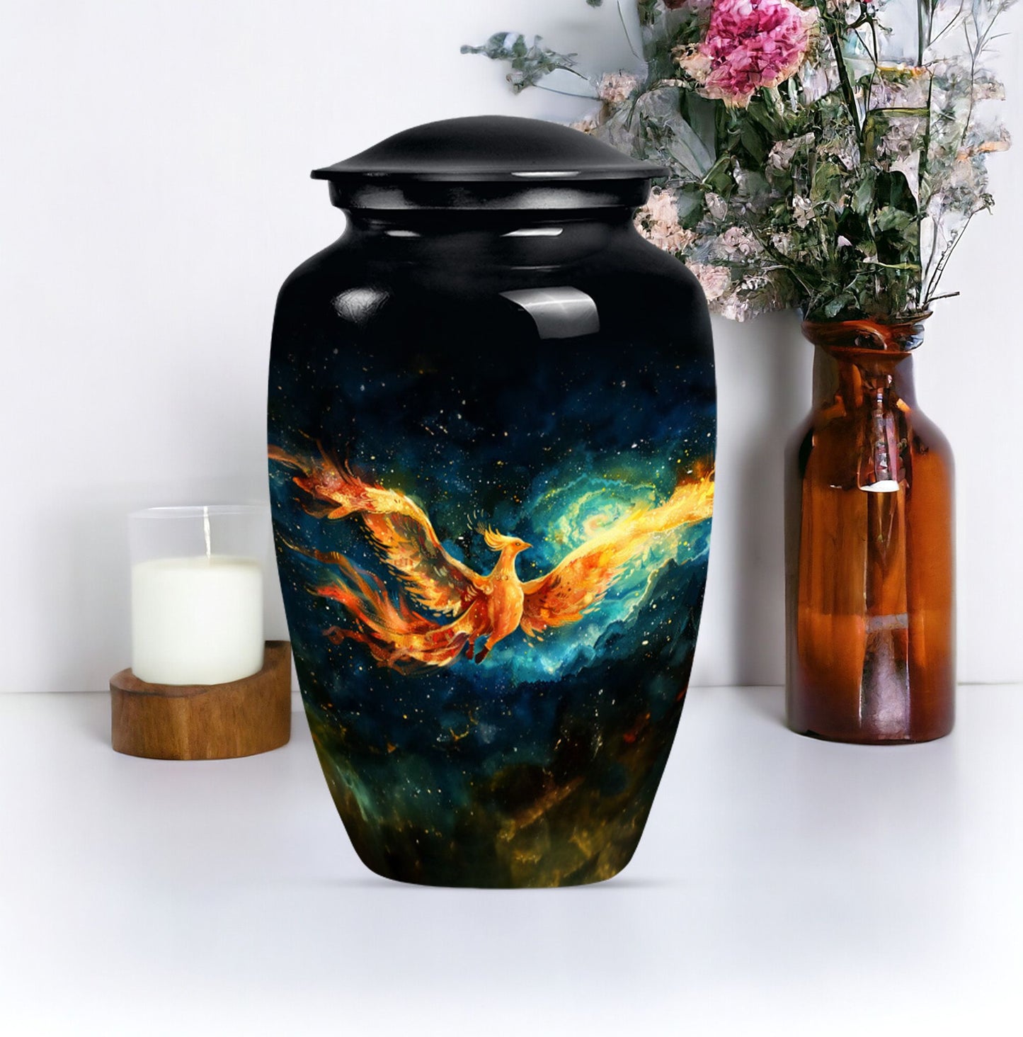 Phoenix Urn, classic design, aluminium cremation urn.