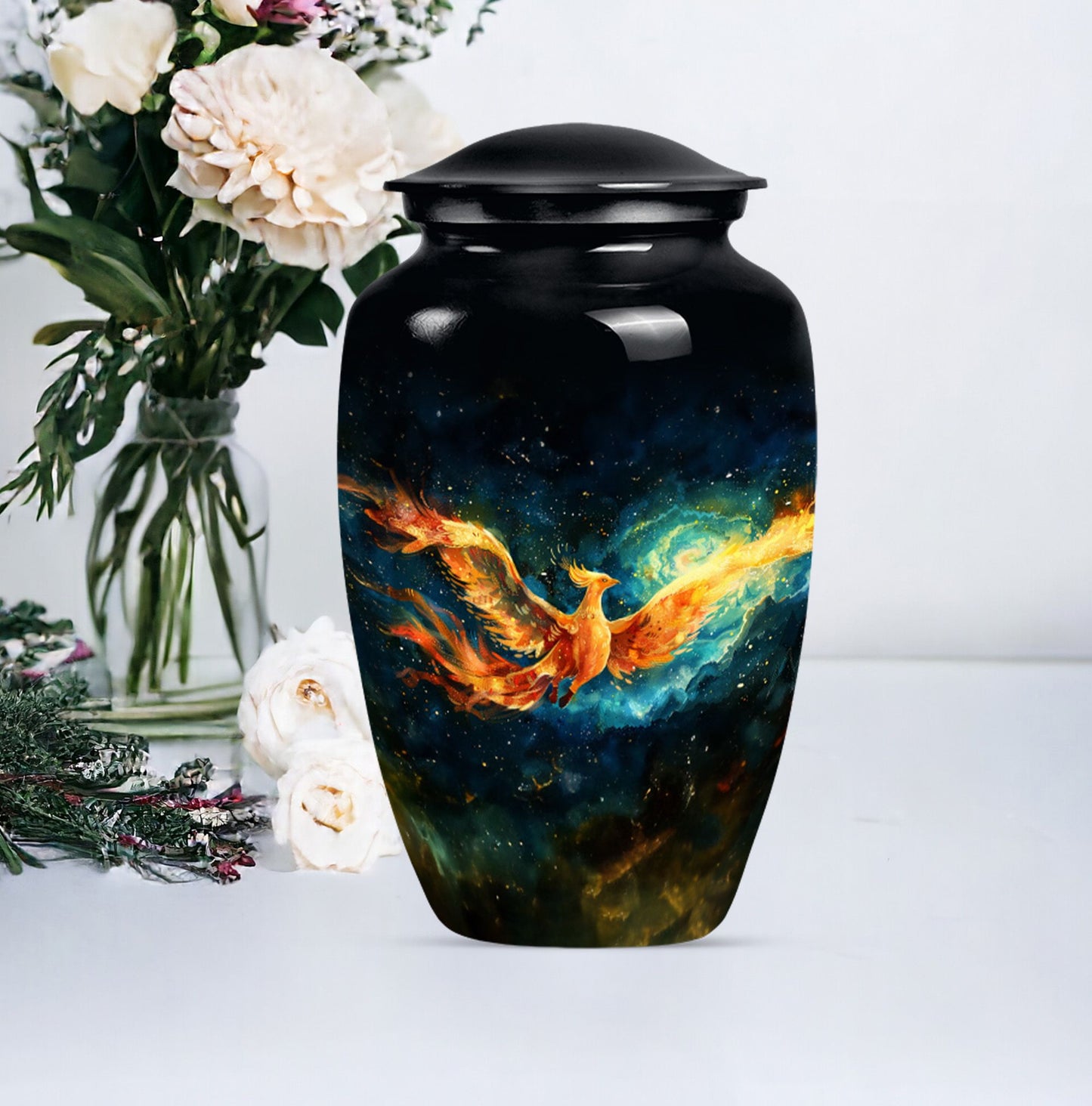 Phoenix Urn, classic design, aluminium cremation urn.