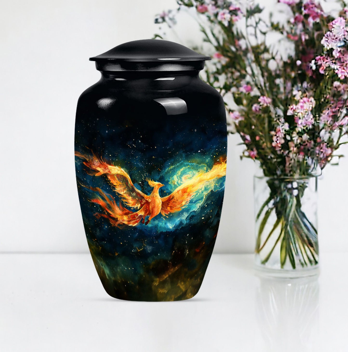 Phoenix Urn, classic design, aluminium cremation urn.