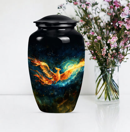 Phoenix Urn, classic design, aluminium cremation urn.