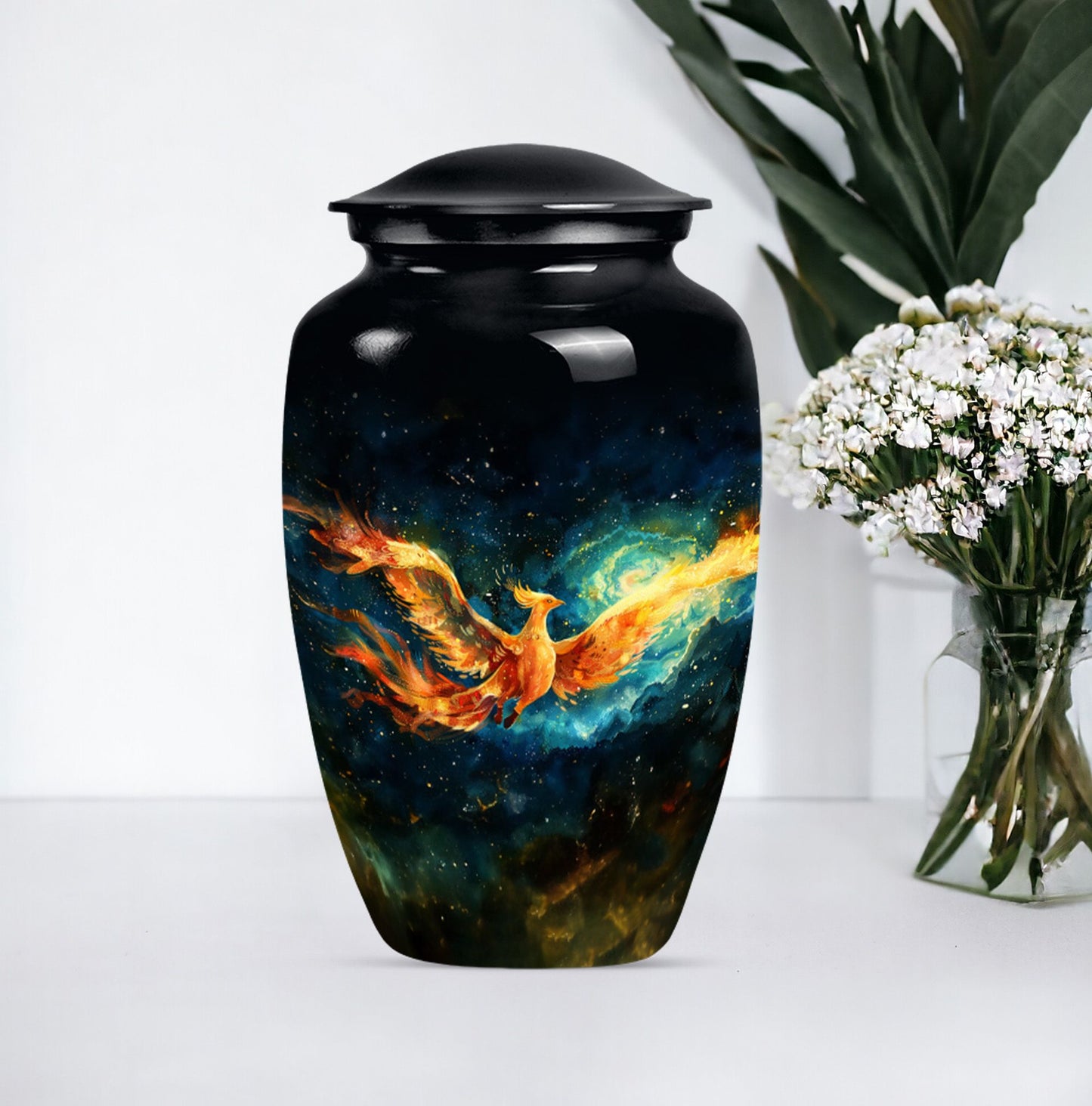 Phoenix Urn, classic design, aluminium cremation urn.