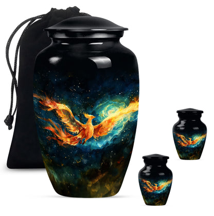 Phoenix Urn, classic design, aluminium cremation urn.