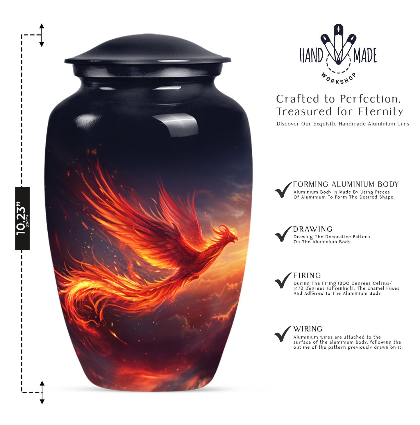 10-inch Phoenix Bird Cremation Urn For Adult Ashes.