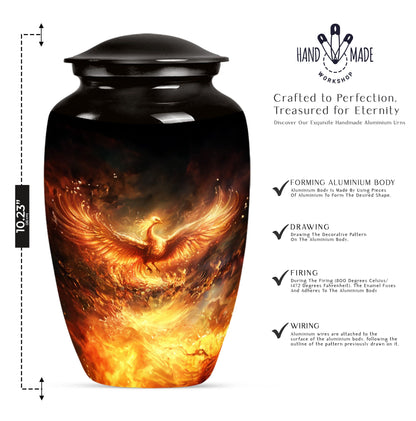 10-inch Phoenix Urn, classic aluminum burial urn.