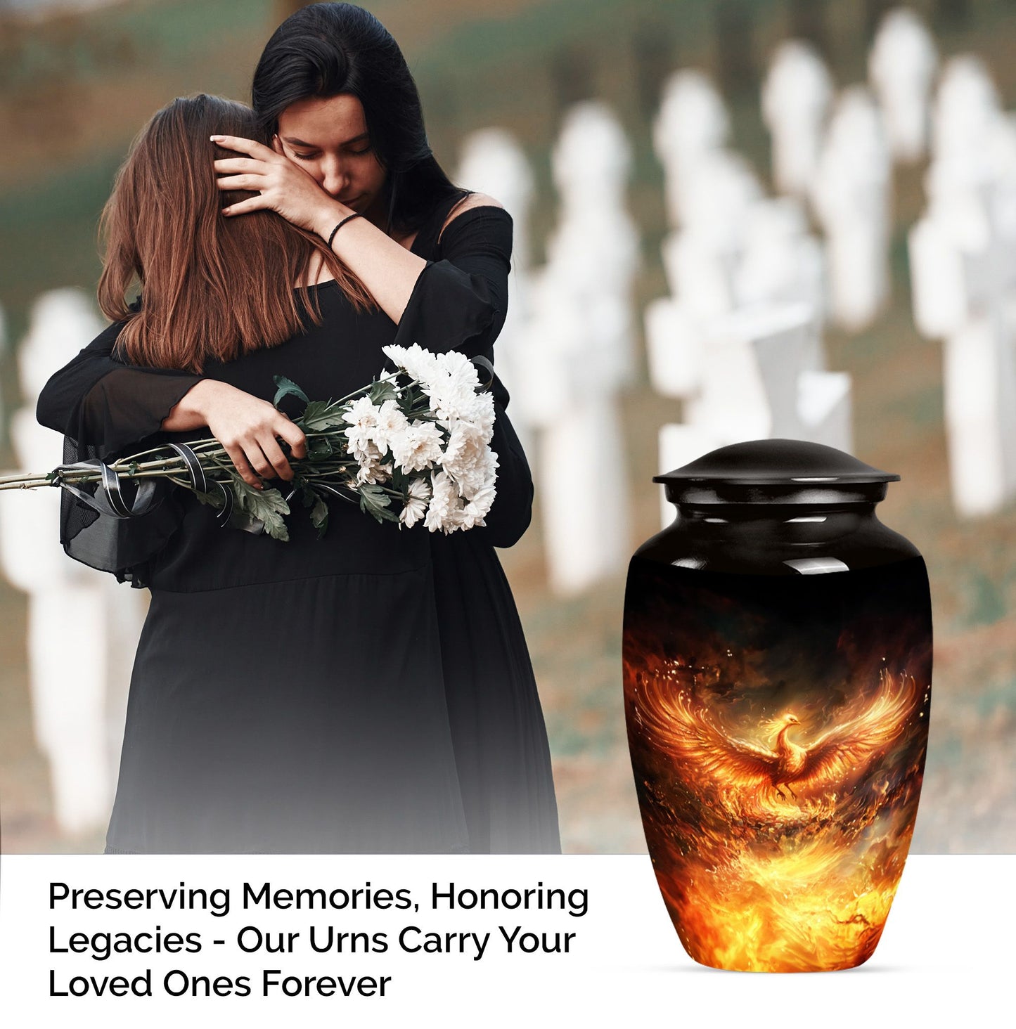 10-inch Phoenix Urn, classic aluminum burial urn.