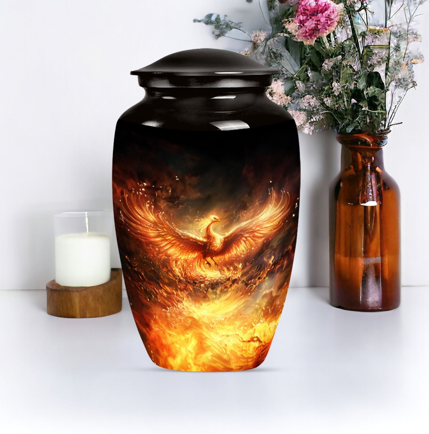 10-inch Phoenix Urn, classic aluminum burial urn.