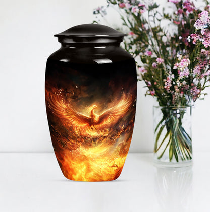 10-inch Phoenix Urn, classic aluminum burial urn.