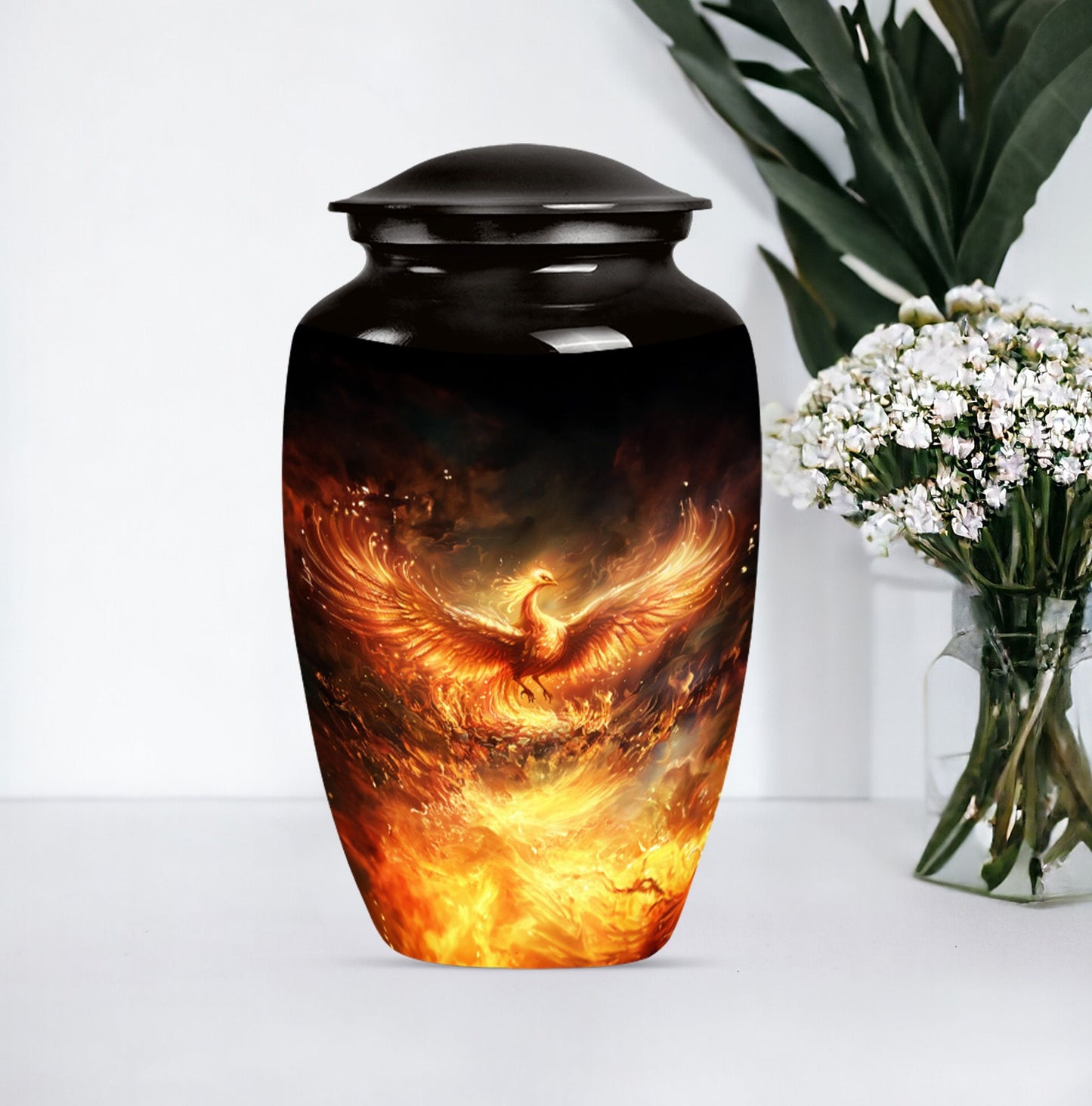 10-inch Phoenix Urn, classic aluminum burial urn.