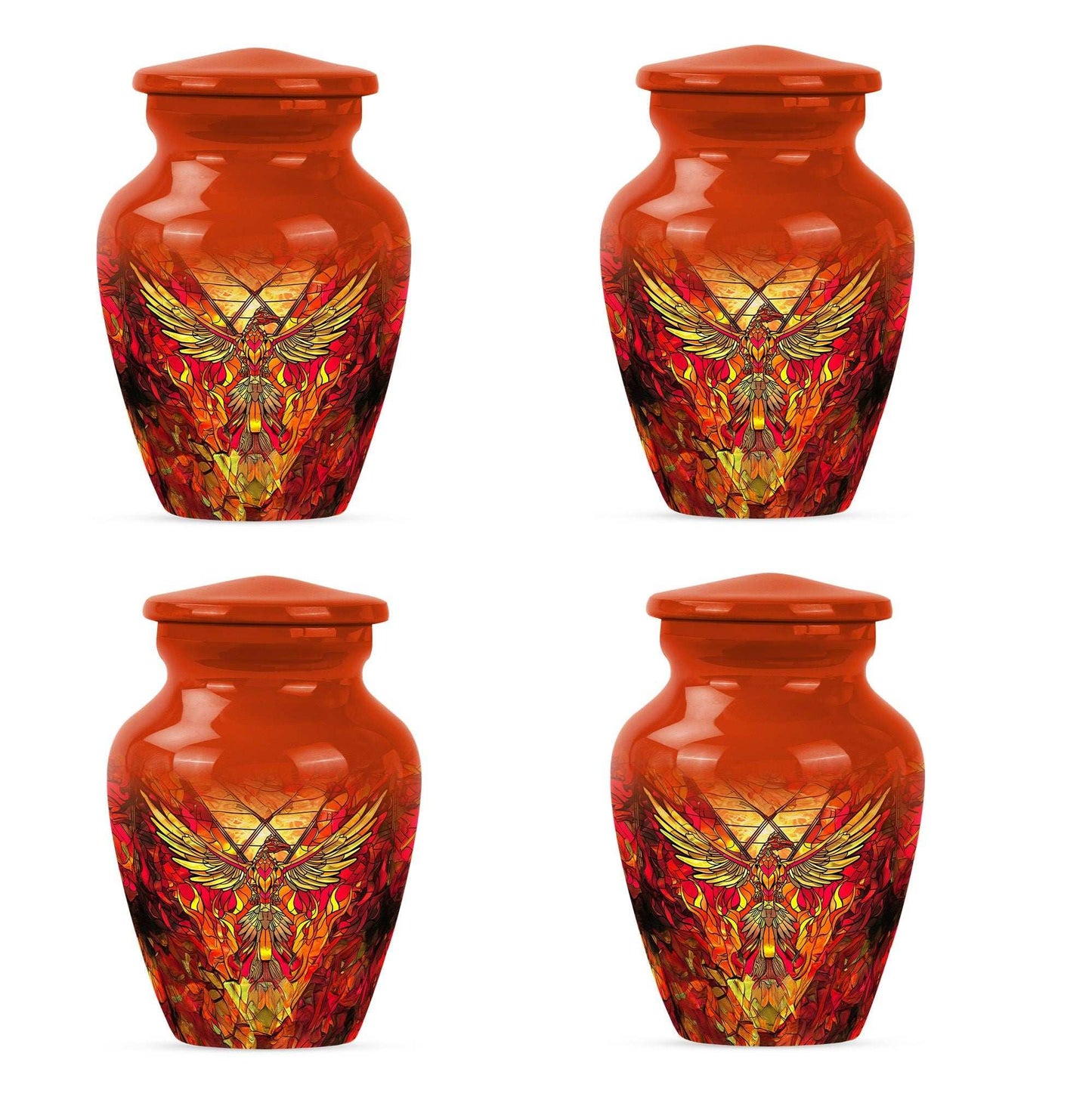 Phoenix Human Ashes Urns Large - Orange Phoenix Art Urn For Funeral