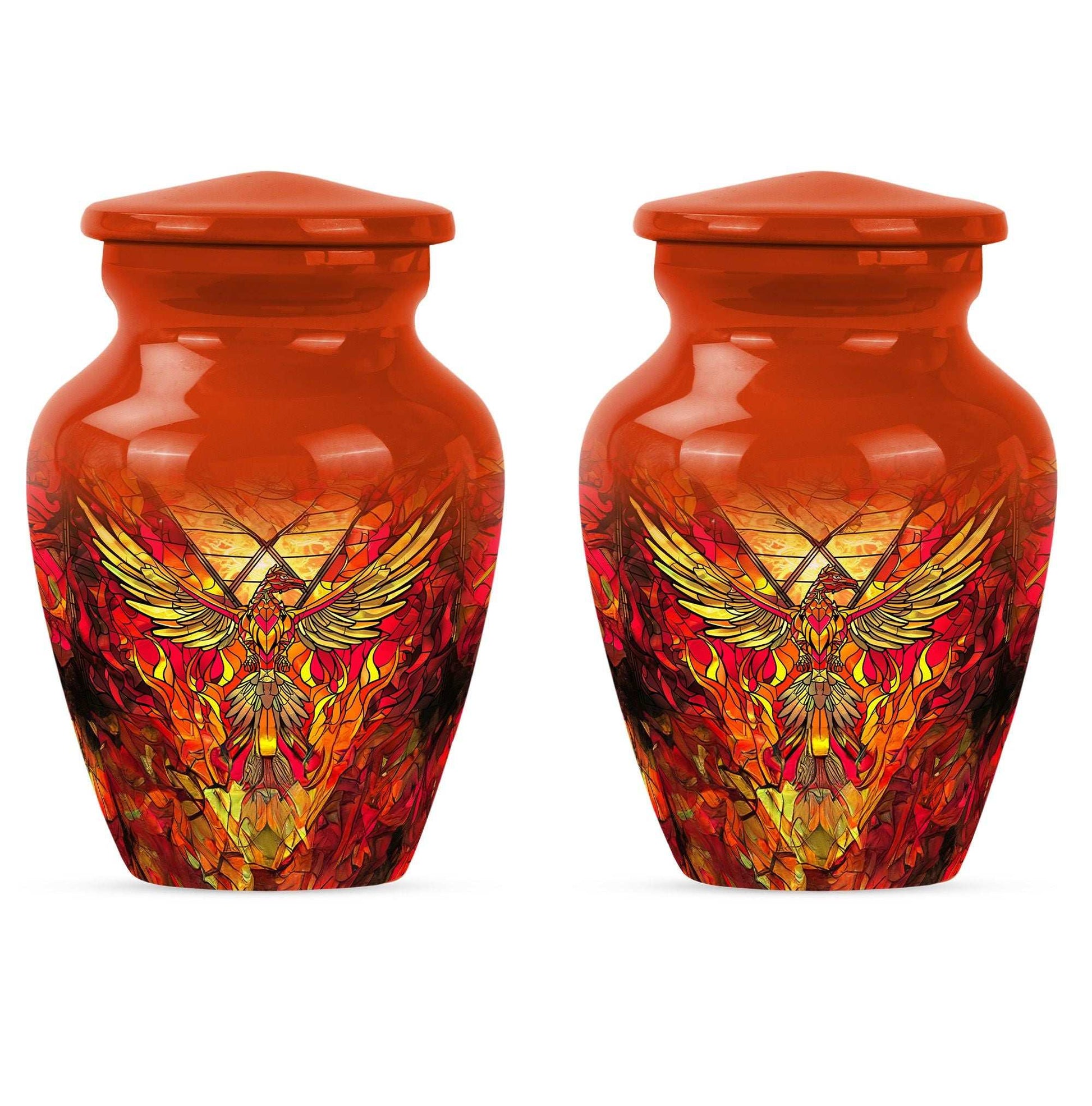 Phoenix Human Ashes Urns Large - Orange Phoenix Art Urn For Funeral