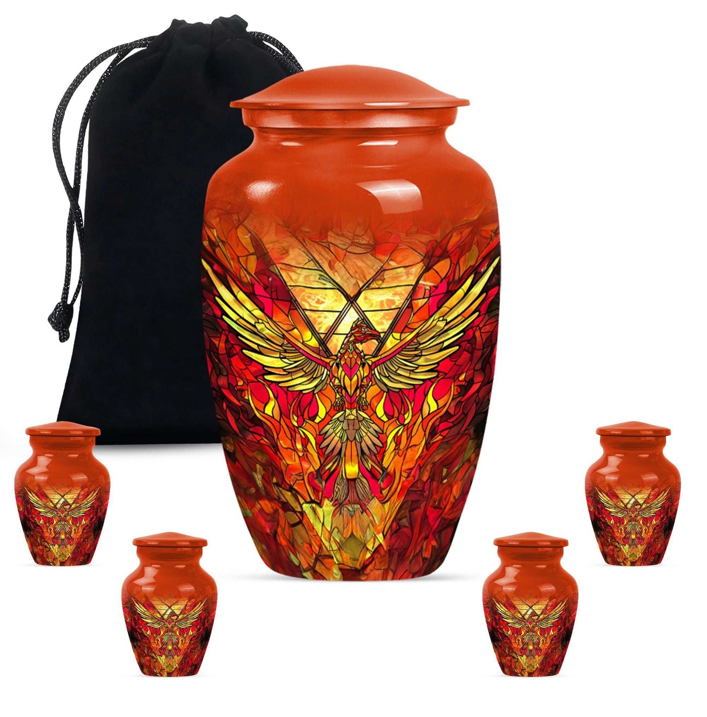 Phoenix Human Ashes Urns Large - Orange Phoenix Art Urn For Funeral