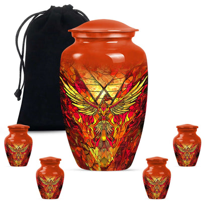 Phoenix Human Ashes Urns Large - Orange Phoenix Art Urn For Funeral