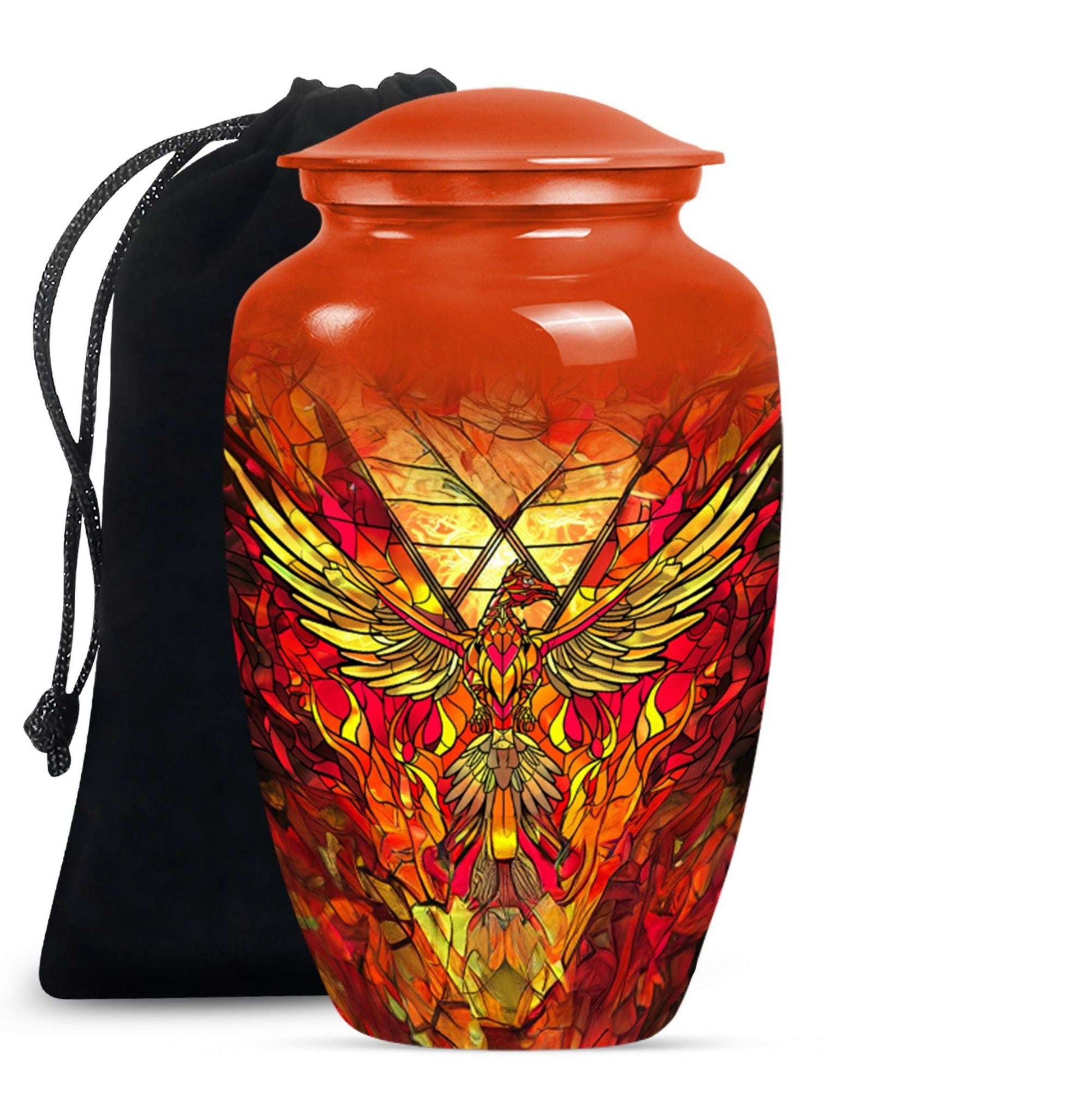 Phoenix Human Ashes Urns Large - Orange Phoenix Art Urn For Funeral