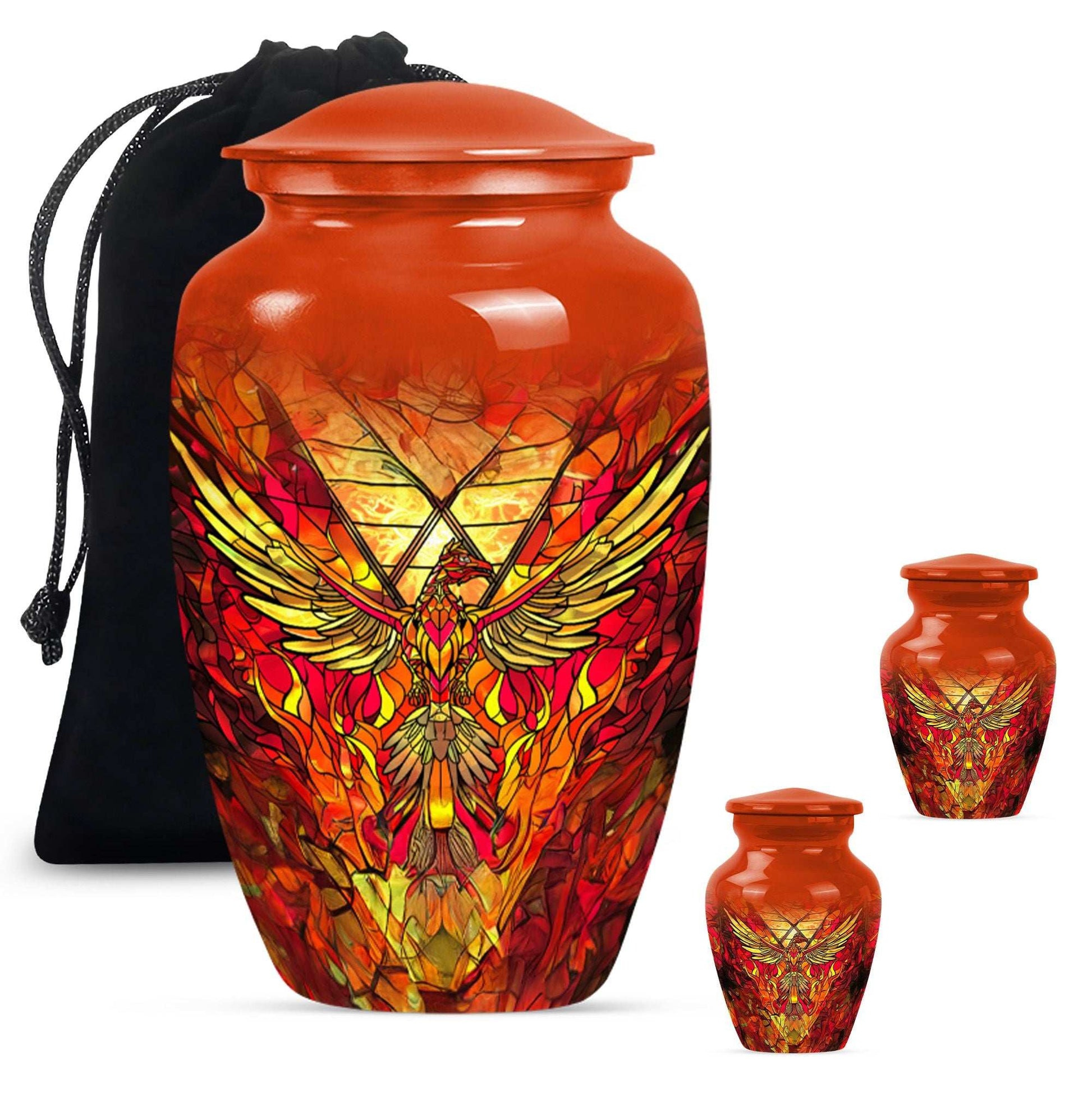 Phoenix Human Ashes Urns Large - Orange Phoenix Art Urn For Funeral