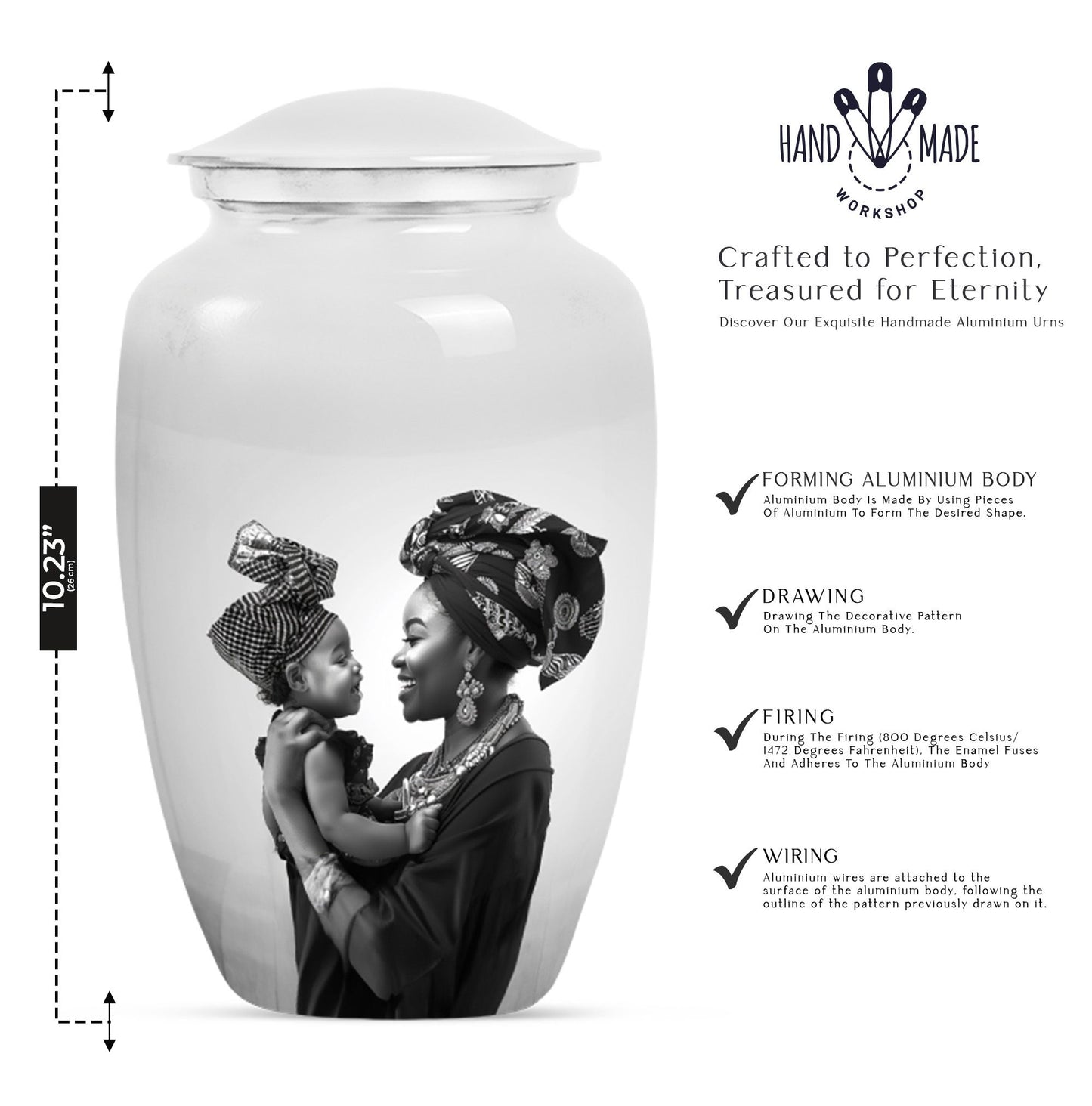 Classic 10 inch aluminium mother love urn.
