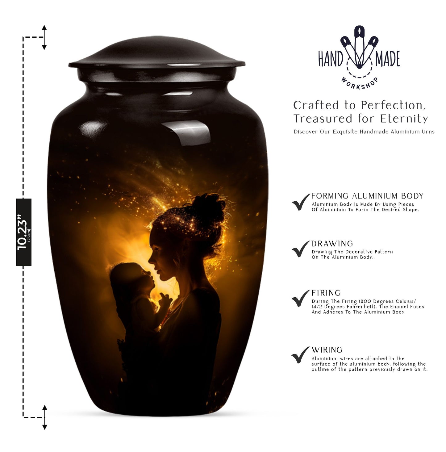 Classic aluminium urn designed for memorializing.