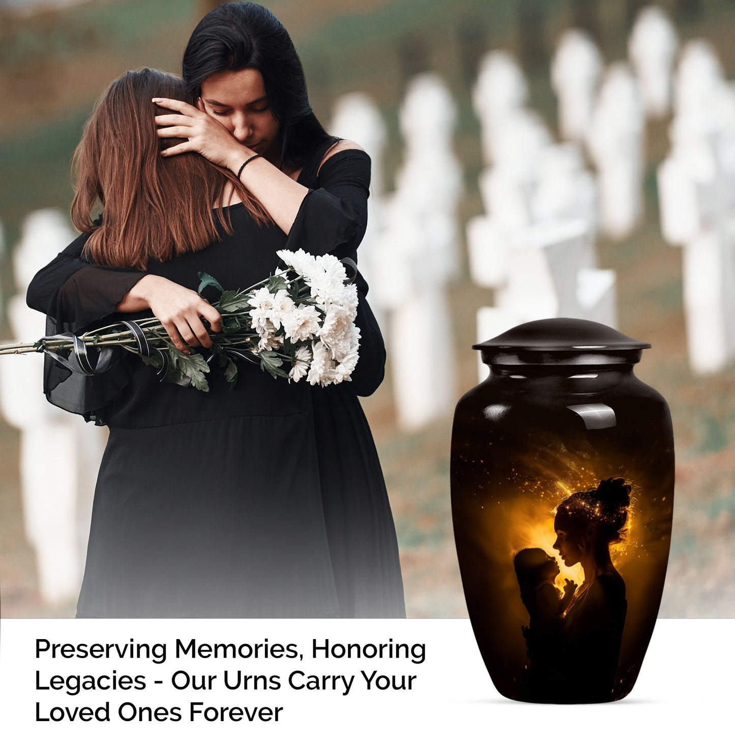 Classic aluminium urn designed for memorializing.