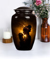 Classic aluminium urn designed for memorializing.