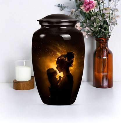 Classic aluminium urn designed for memorializing.