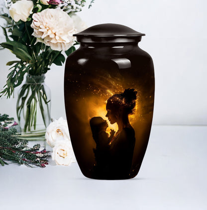 Classic aluminium urn designed for memorializing.