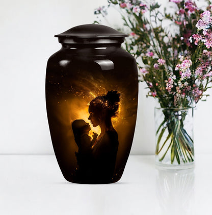Classic aluminium urn designed for memorializing.
