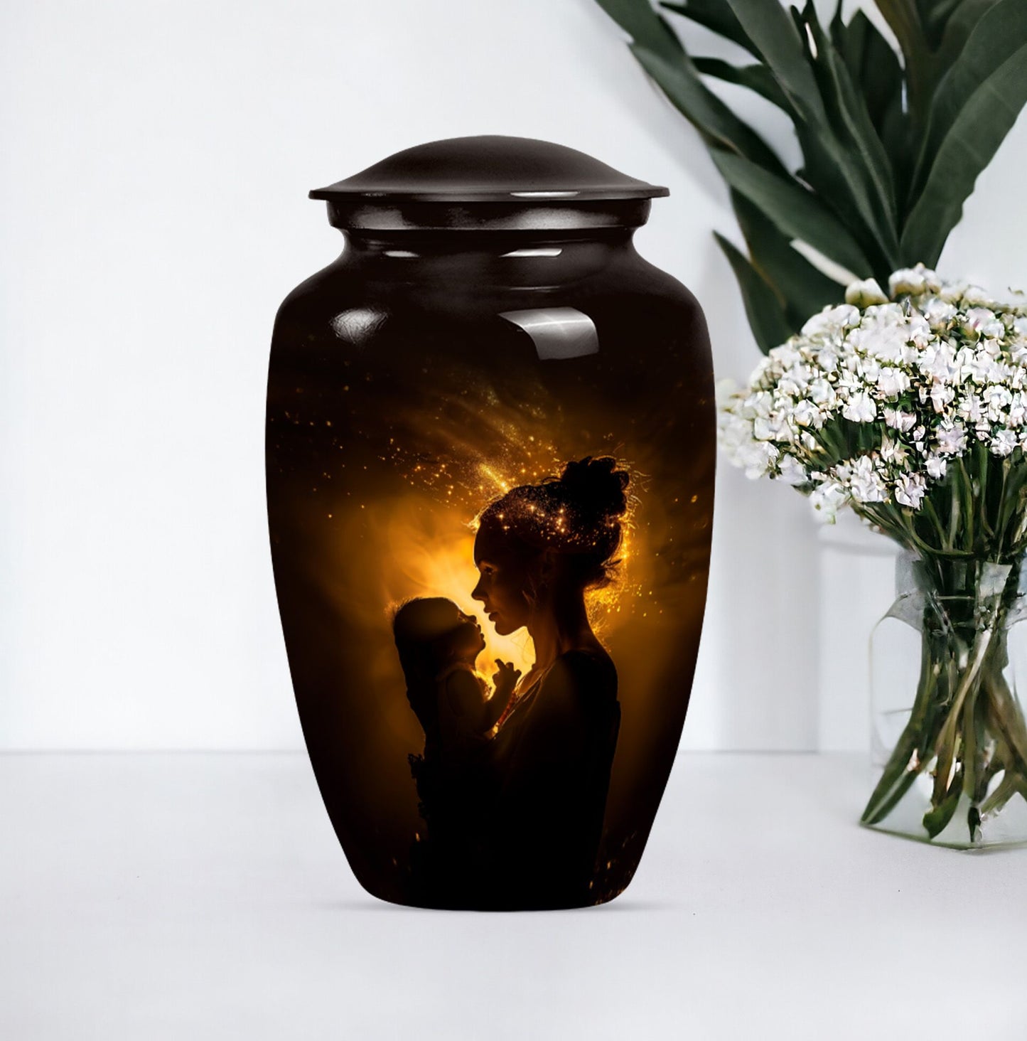 Classic aluminium urn designed for memorializing.