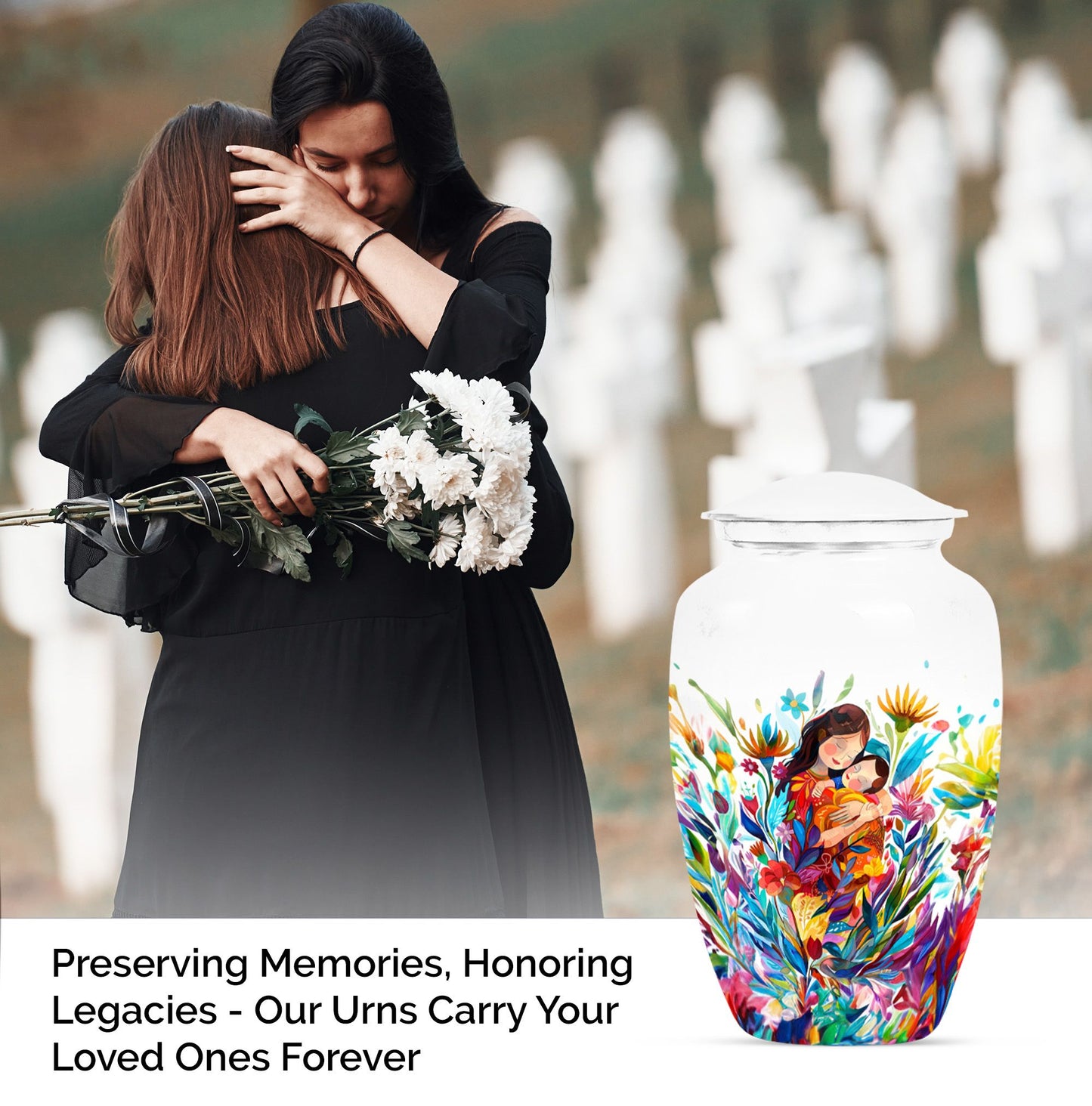 Mother love urn, classic abstract burial funeral urn for adult woman