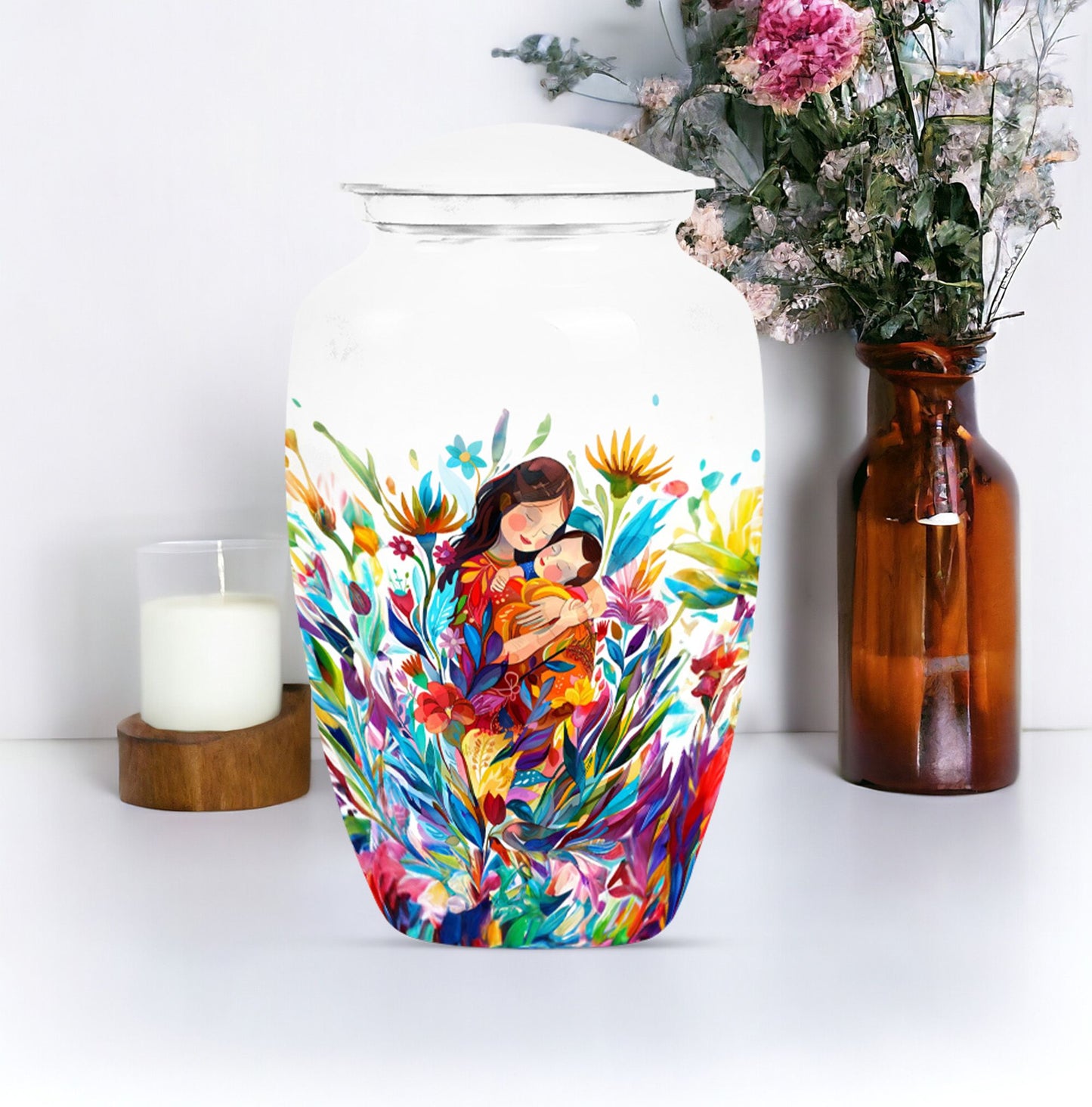 Mother love urn, classic abstract burial funeral urn for adult woman
