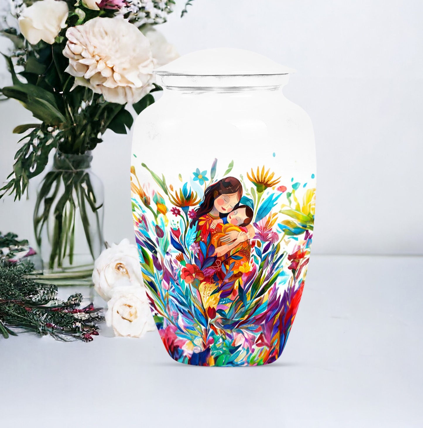 Mother love urn, classic abstract burial funeral urn for adult woman