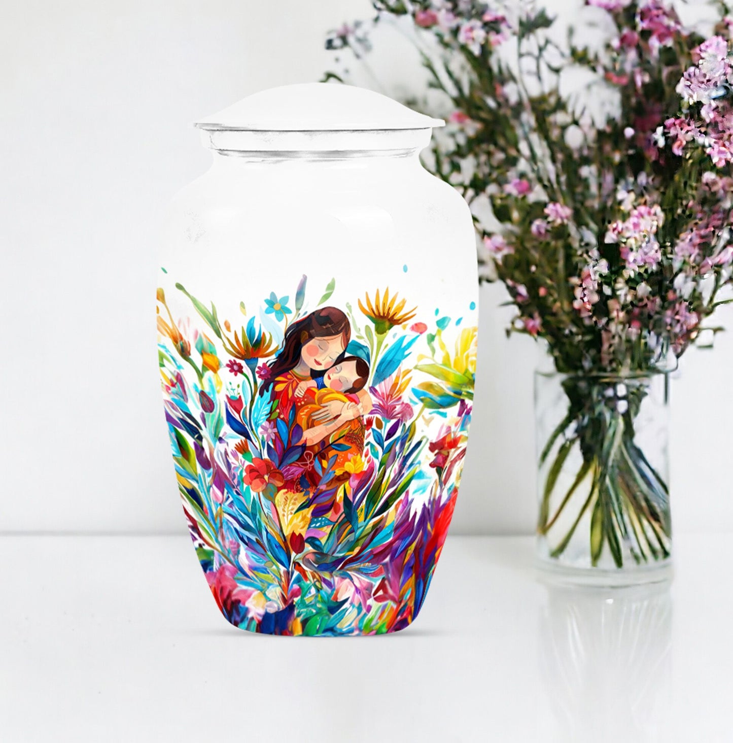 Mother love urn, classic abstract burial funeral urn for adult woman