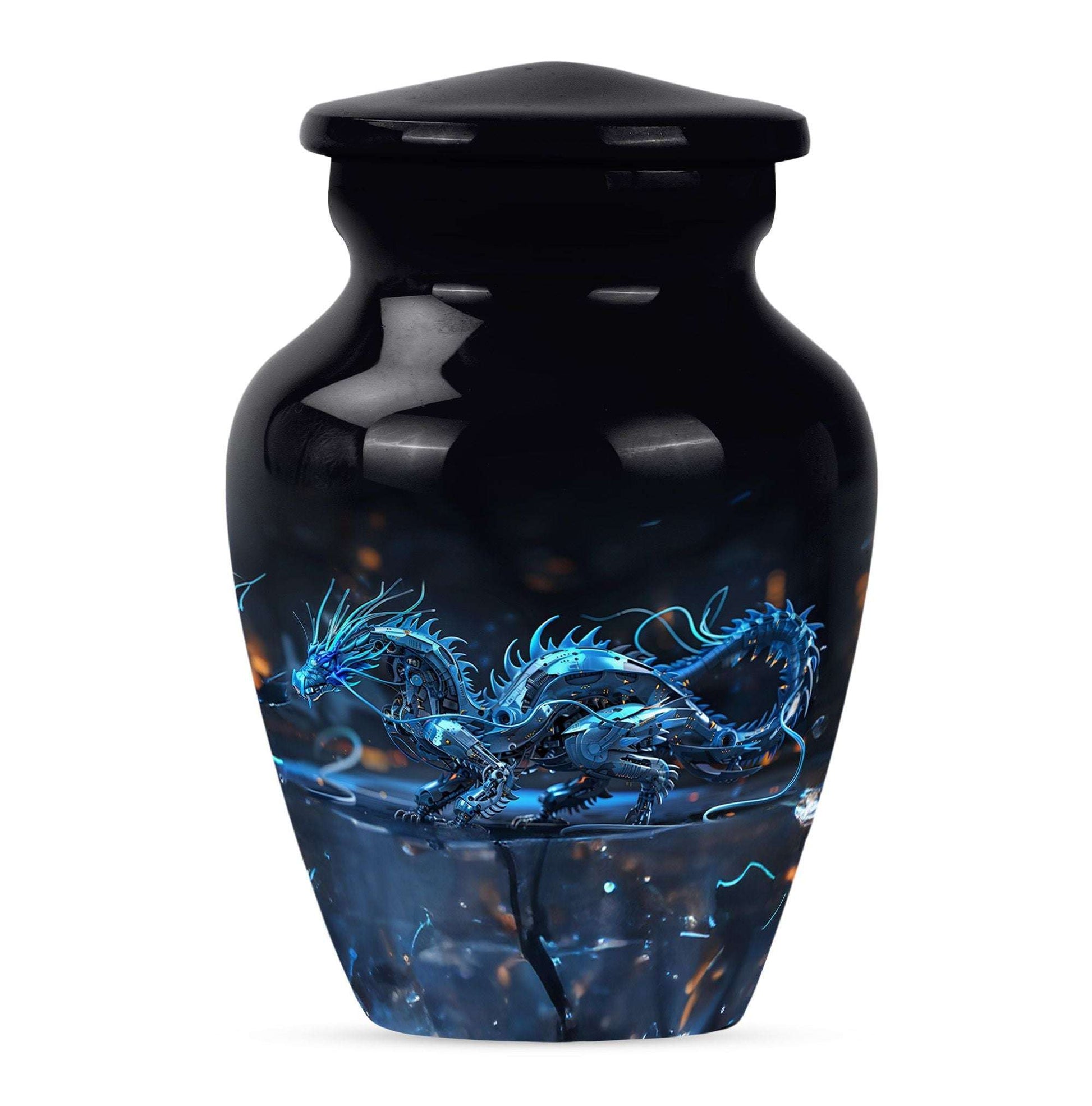 Blue Dragon Cremation Urn For Ashes - Robotic Dragon Ashes Memorial Urn