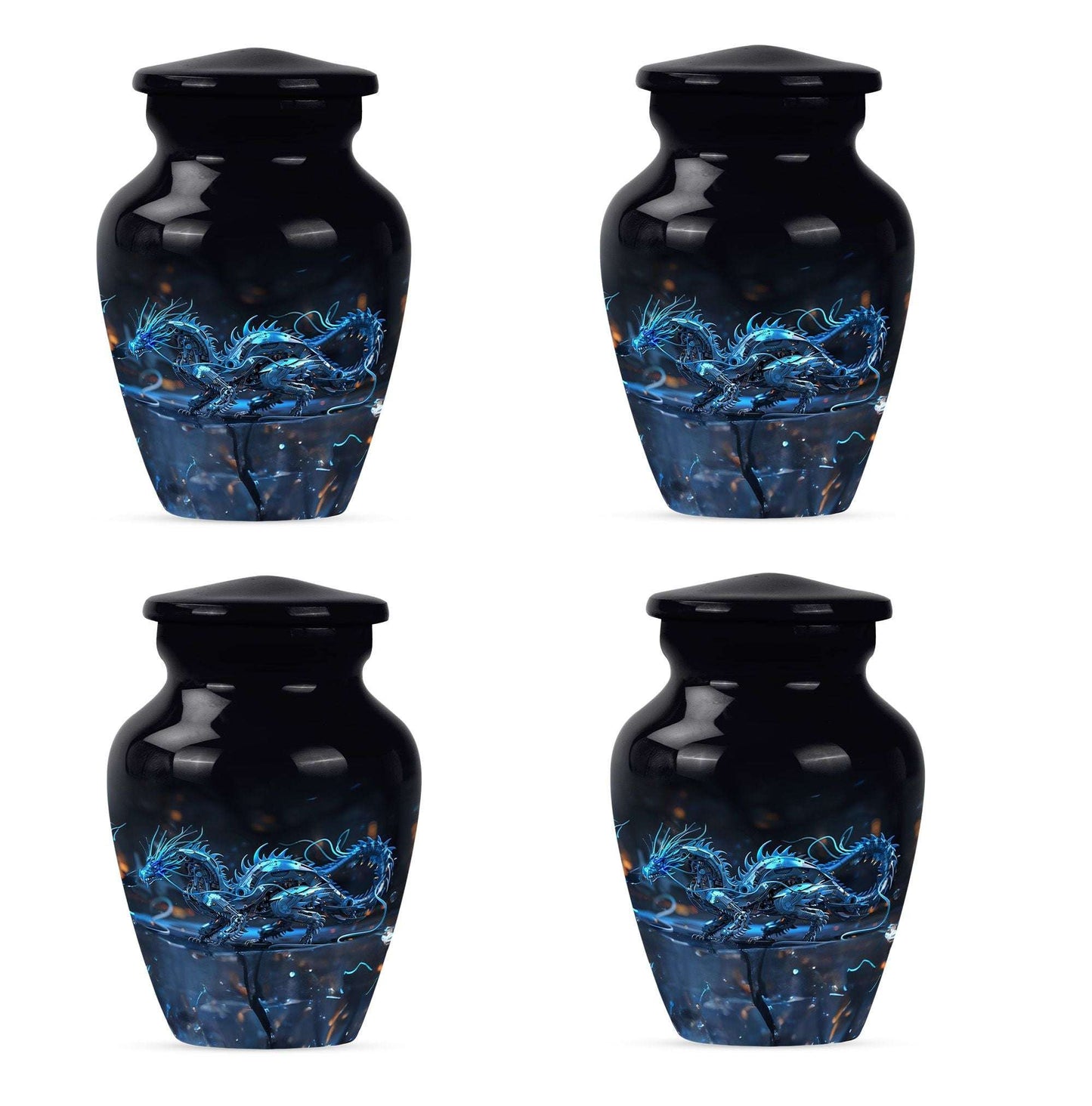 Blue Dragon Cremation Urn For Ashes - Robotic Dragon Ashes Memorial Urn