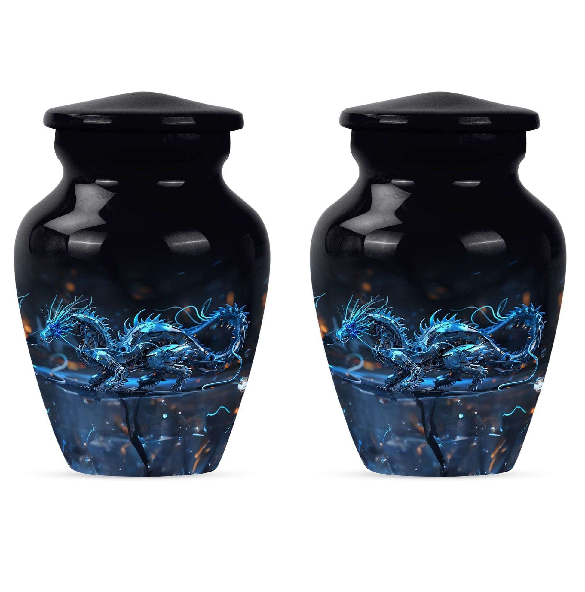 Blue Dragon Cremation Urn For Ashes - Robotic Dragon Ashes Memorial Urn