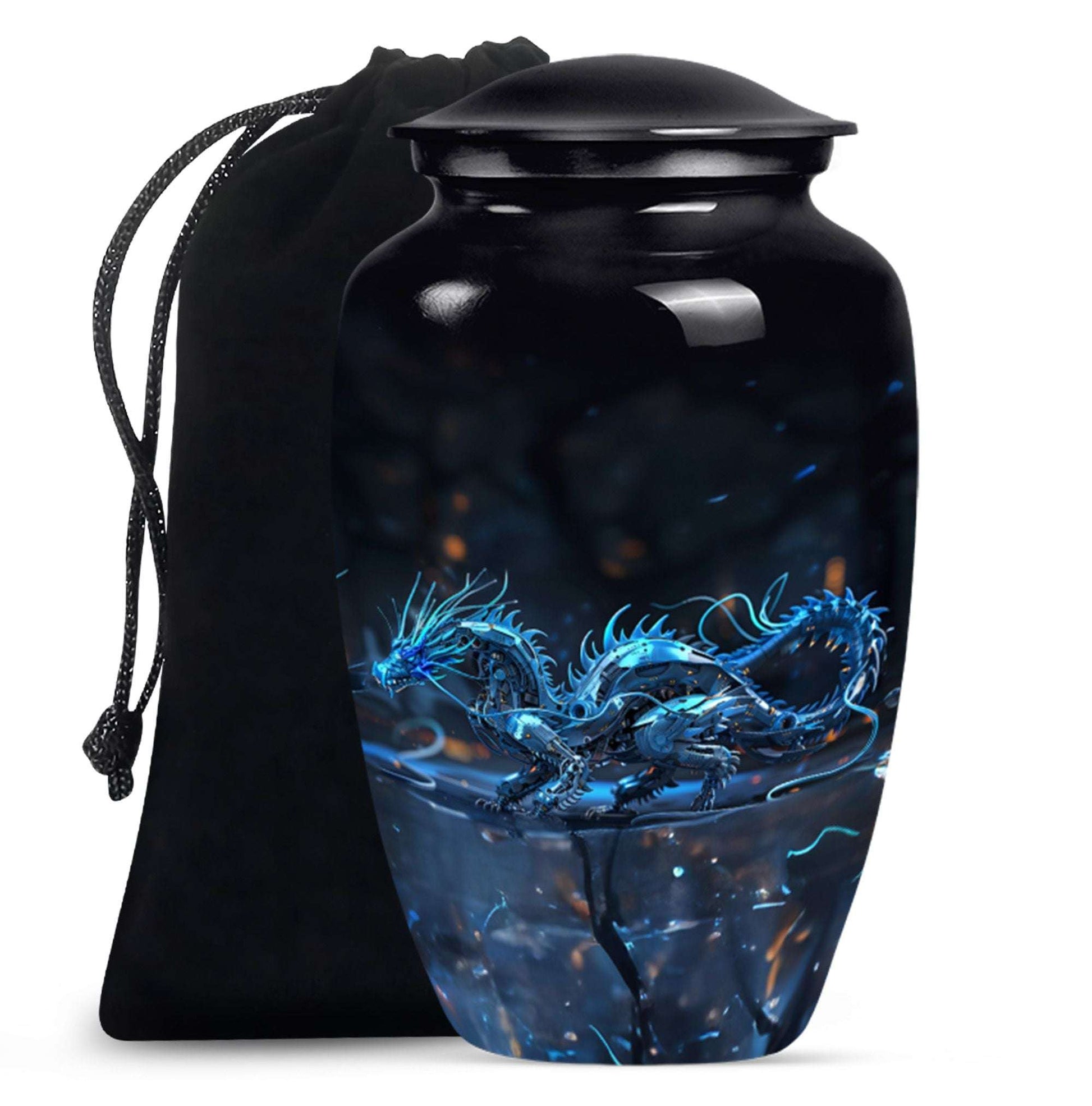 Blue Dragon Cremation Urn For Ashes - Robotic Dragon Ashes Memorial Urn
