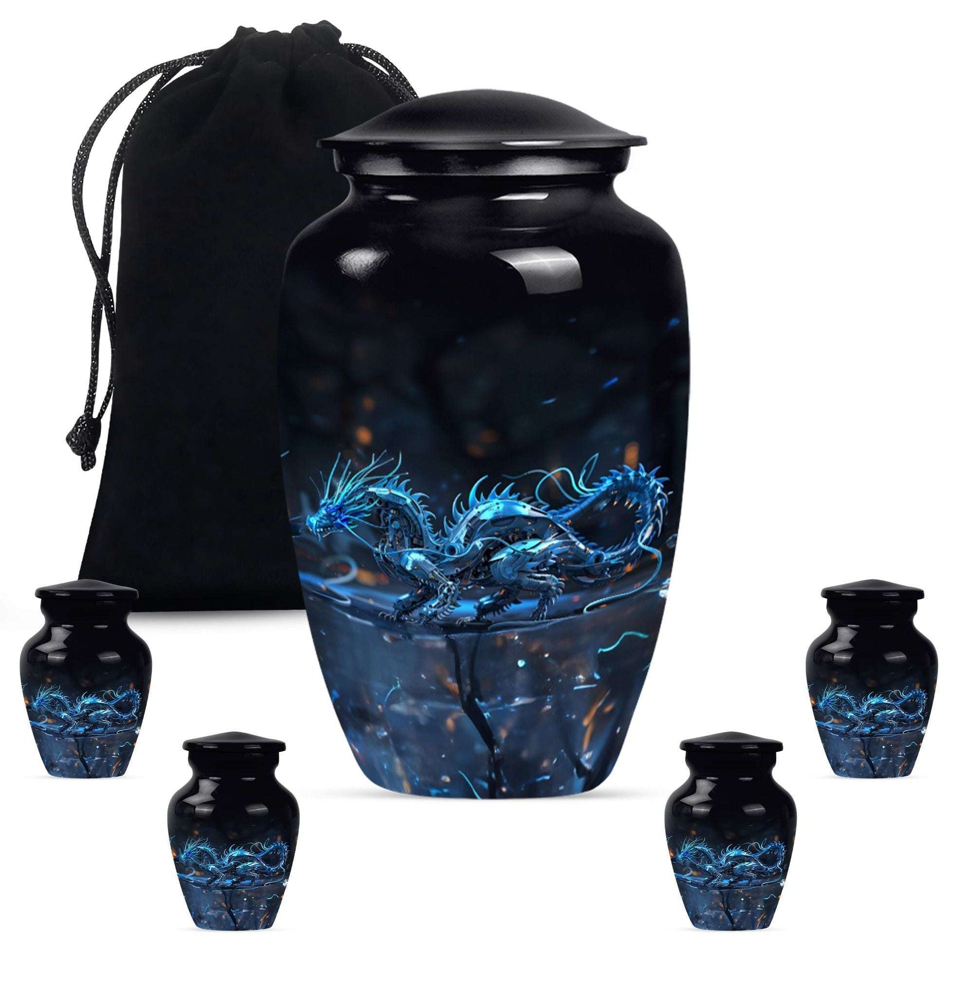 Blue Dragon Cremation Urn For Ashes - Robotic Dragon Ashes Memorial Urn
